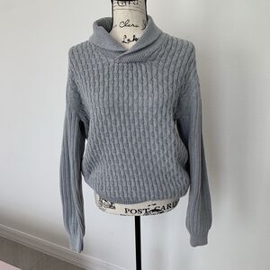 DKNY Gray Cowl Neck Cable Knit Sweater Size L 100% Cotton